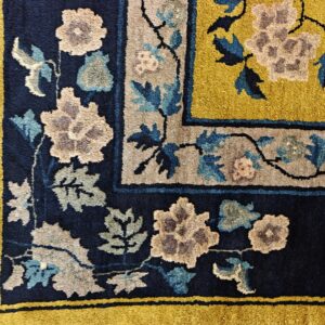 Antique Peking Chinese Floral Medallion Yellow 1920s Rug, detail photo 7, stock number 24140