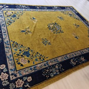 Antique Peking Chinese Floral Medallion Yellow 1920s Rug, detail photo 8, stock number 24140