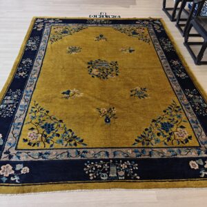 Antique Peking Chinese Floral Medallion Yellow 1920s Rug, detail photo 9, stock number 24140