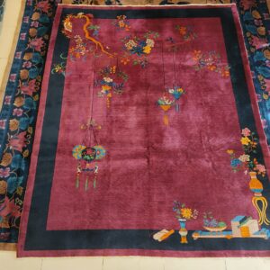 Antique Purple Classic Floral Vase Pattern Chinese Deco Carpet, detail photo 1, stock number 24499