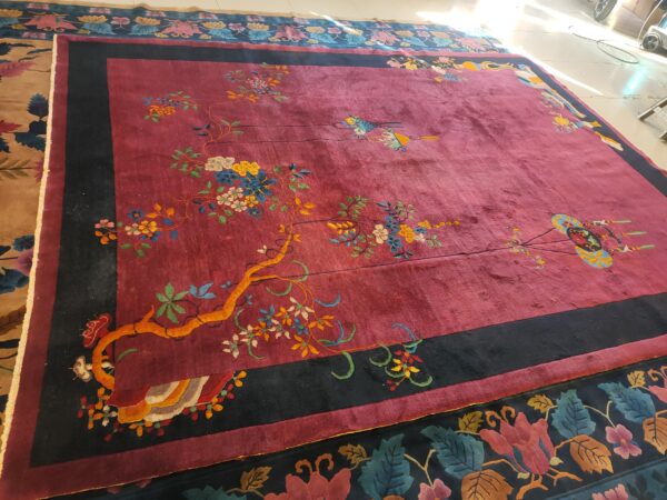 Antique purple classic floral vase pattern chinese deco carpet 12 Antique purple classic floral vase pattern chinese deco carpet, detail photo 11, stock number 24499