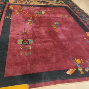 Antique Purple Classic Floral Vase Pattern Chinese Deco Carpet, detail photo 12, stock number 24499