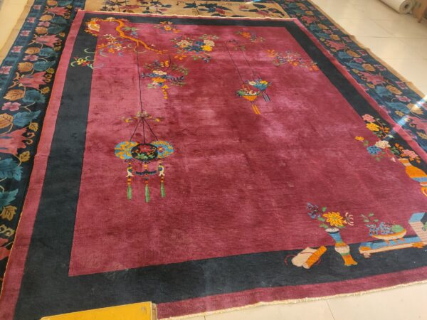 Antique purple classic floral vase pattern chinese deco carpet 13 Antique purple classic floral vase pattern chinese deco carpet, detail photo 12, stock number 24499