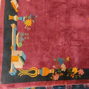 Antique Purple Classic Floral Vase Pattern Chinese Deco Carpet, detail photo 2, stock number 24499