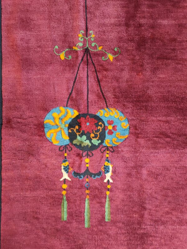 Antique purple classic floral vase pattern chinese deco carpet 4 Antique purple classic floral vase pattern chinese deco carpet, detail photo 3, stock number 24499