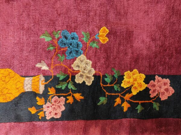 Antique purple classic floral vase pattern chinese deco carpet 8 Antique purple classic floral vase pattern chinese deco carpet, detail photo 7, stock number 24499