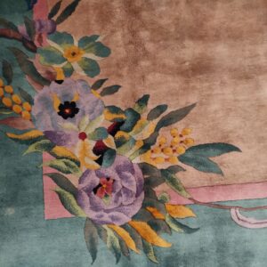 Chinese Art Deco Ivory Room Size Rectangle 1920s Wool Antique Knotted Rug, detail photo 1, stock number 22464