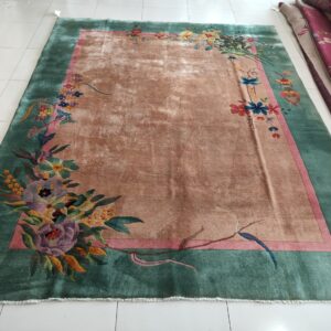 Chinese Art Deco Ivory Room Size Rectangle 1920s Wool Antique Knotted Rug, detail photo 3, stock number 22464