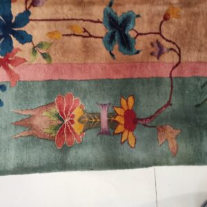Chinese Art Deco Ivory Room Size Rectangle 1920s Wool Antique Knotted Rug, detail photo 4, stock number 22464