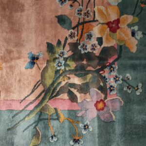 Chinese Art Deco Ivory Room Size Rectangle 1920s Wool Antique Knotted Rug, detail photo 5, stock number 22464