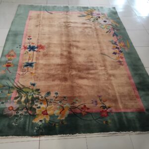 Chinese Art Deco Ivory Room Size Rectangle 1920s Wool Antique Knotted Rug, detail photo 6, stock number 22464