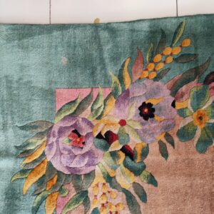 Chinese Art Deco Ivory Room Size Rectangle 1920s Wool Antique Knotted Rug, detail photo 7, stock number 22464