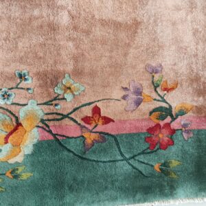 Chinese Art Deco Ivory Room Size Rectangle 1920s Wool Antique Knotted Rug, detail photo 9, stock number 22464