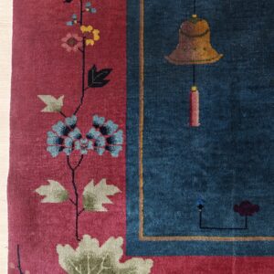 Chinese - Art Deco Rectangle 1920s Knotted Antique Blue Wool Room Size Rug, detail photo 1, stock number 25948