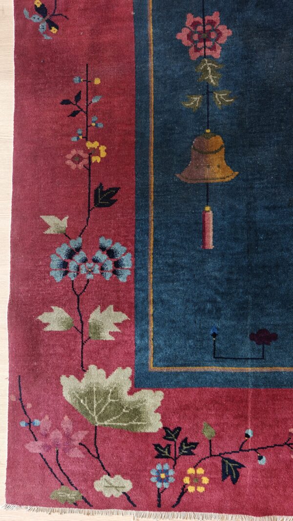 Chinese - art deco rectangle 1920s knotted antique blue wool room size rug, detail photo 1, stock number 25948