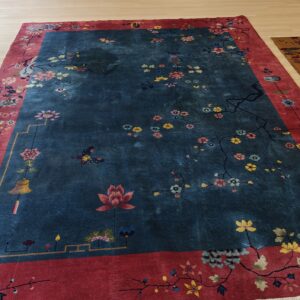 Chinese - Art Deco Rectangle 1920s Knotted Antique Blue Wool Room Size Rug, detail photo 10, stock number 25948