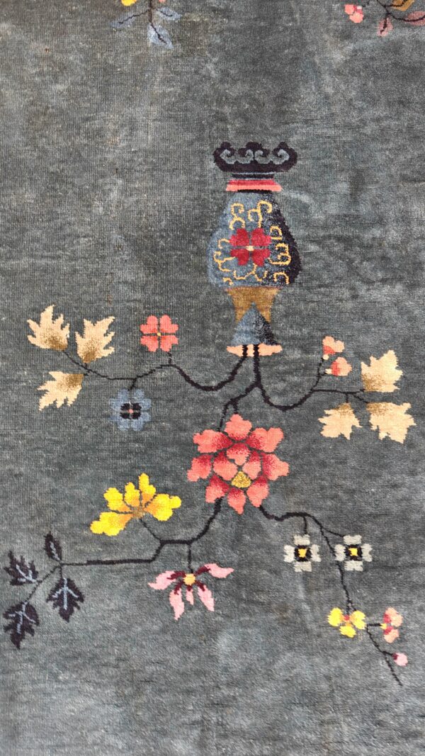 Chinese - art deco rectangle 1920s knotted antique blue wool room size rug, detail photo 3, stock number 25948