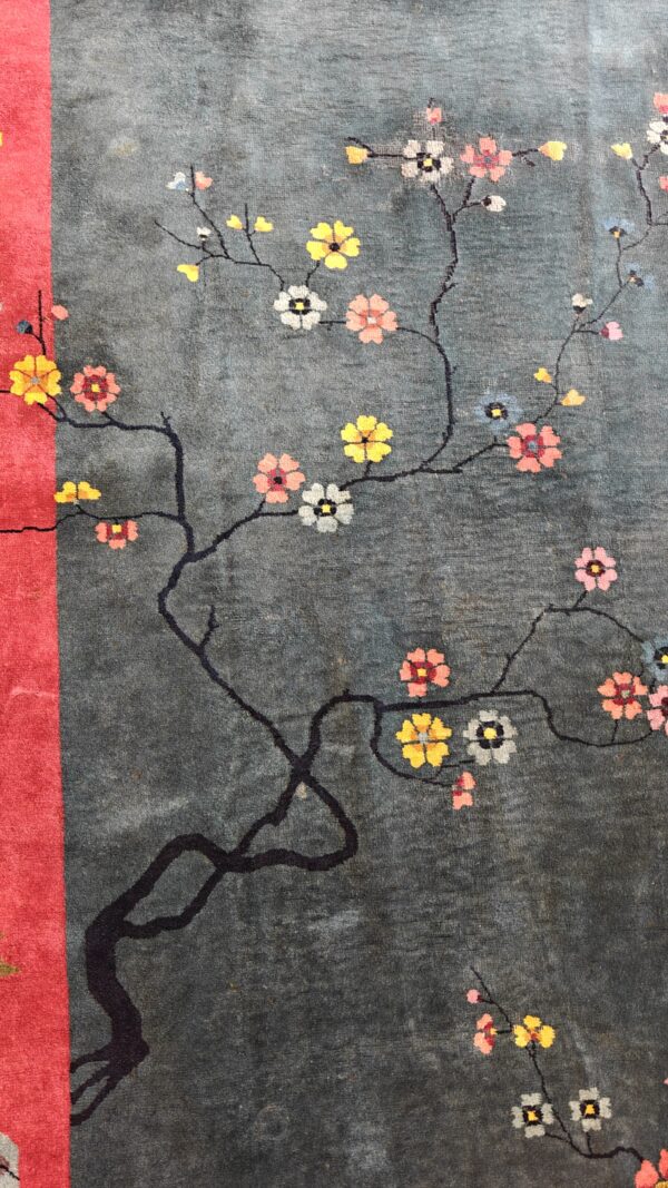 Chinese - art deco rectangle 1920s knotted antique blue wool room size rug, detail photo 4, stock number 25948
