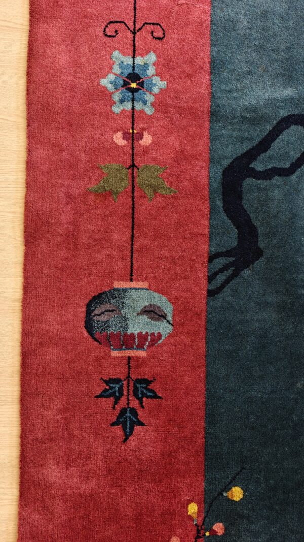 Chinese - art deco rectangle 1920s knotted antique blue wool room size rug, detail photo 5, stock number 25948