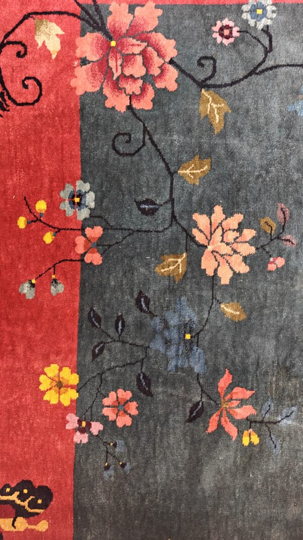 Chinese - art deco rectangle 1920s knotted antique blue wool room size rug, detail photo 6, stock number 25948