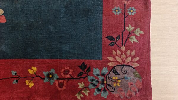 Chinese - art deco rectangle 1920s knotted antique blue wool room size rug, detail photo 8, stock number 25948