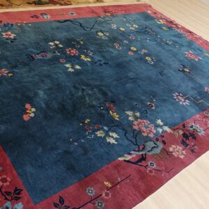Chinese - Art Deco Rectangle 1920s Knotted Antique Blue Wool Room Size Rug, detail photo 9, stock number 25948