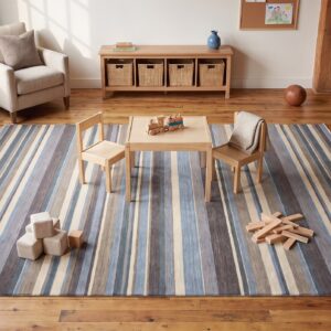 Lila Fiona Multicolor Handmade Wool Rug - kids room styled overhead view