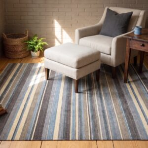 Lila Fiona Multicolor Handmade Wool Rug - reading nook styled overhead view