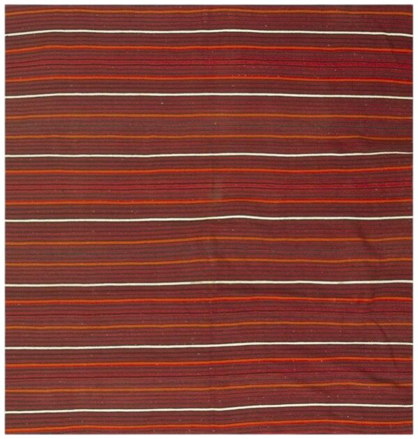 Mid-century anatolian flat-weave turkish kilim multicolor stripe square rug 1 Mid-century anatolian flat-weave turkish kilim multicolor stripe square rug