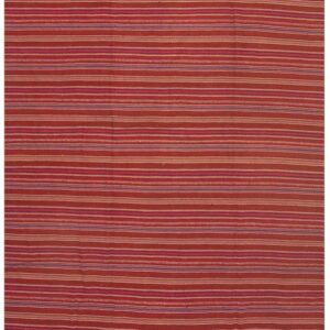 Mid Century Modern Multicolor Stripe Geometric Turkish Kilim Flatwoven Wool Rug