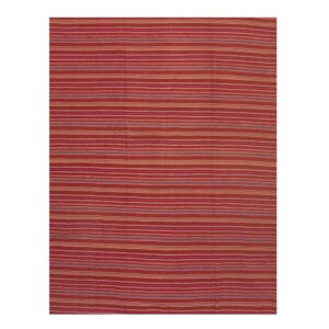 Mid Century Modern Multicolor Stripe Geometric Turkish Kilim Flatwoven Wool Rug - detail view 4