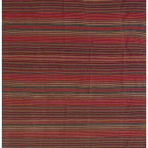 Mid Century Modern Multicolor Stripe Turkish Decorative Kilim Wool Square Rug