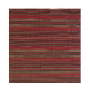 Mid Century Modern Multicolor Stripe Turkish Decorative Kilim Wool Square Rug - detail view 4