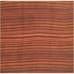 Mid Century Multicolor Red Wine Vintage Turkish Decorative Kilim Square Wool Rug