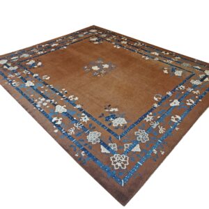 Minimalist Open Brown Color Field Floral Chinese Room Size Peking Wool Rug, detail photo 1, stock number 18962