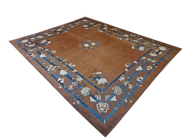 Minimalist open brown color field floral chinese room size peking wool rug, detail photo 1, stock number 18962