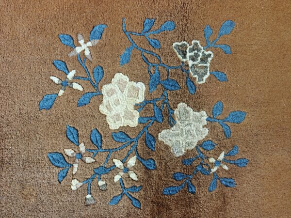 Minimalist open brown color field floral chinese room size peking wool rug, detail photo 10, stock number 18962