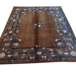 Minimalist Open Brown Color Field Floral Chinese Room Size Peking Wool Rug, detail photo 2, stock number 18962