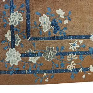 Minimalist Open Brown Color Field Floral Chinese Room Size Peking Wool Rug, detail photo 3, stock number 18962