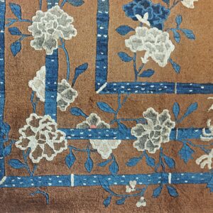 Minimalist Open Brown Color Field Floral Chinese Room Size Peking Wool Rug, detail photo 4, stock number 18962