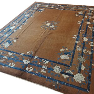 Minimalist Open Brown Color Field Floral Chinese Room Size Peking Wool Rug, detail photo 5, stock number 18962