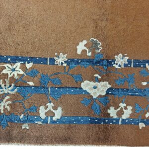 Minimalist Open Brown Color Field Floral Chinese Room Size Peking Wool Rug, detail photo 6, stock number 18962
