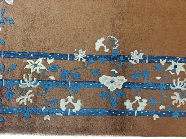 Minimalist open brown color field floral chinese room size peking wool rug, detail photo 6, stock number 18962