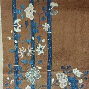 Minimalist Open Brown Color Field Floral Chinese Room Size Peking Wool Rug, detail photo 7, stock number 18962