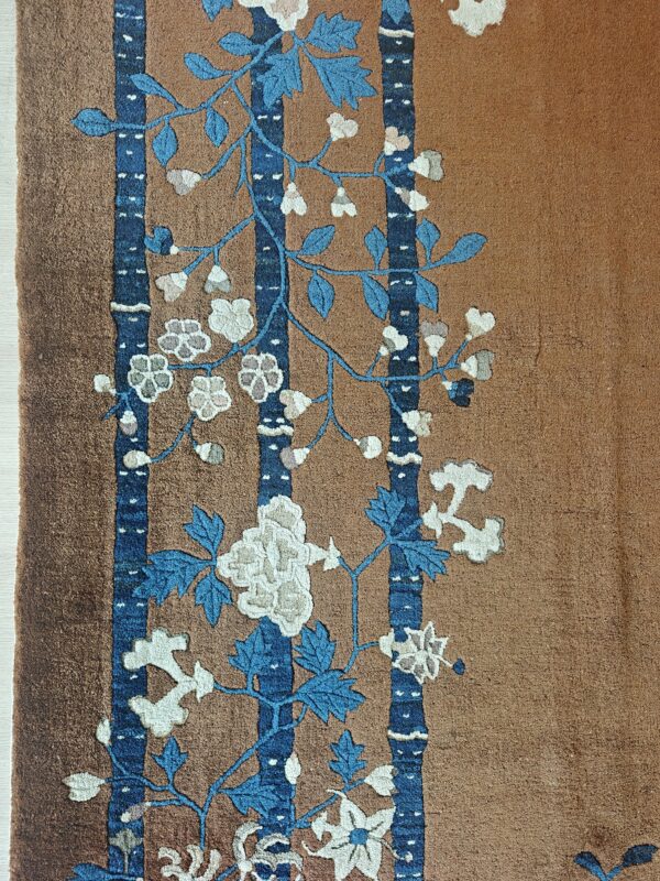 Minimalist open brown color field floral chinese room size peking wool rug, detail photo 8, stock number 18962