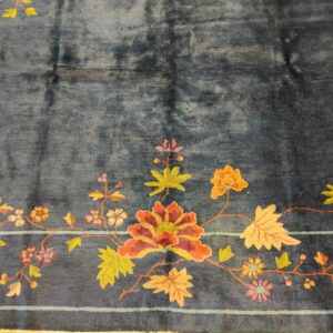 Navy Blue Color Field Antique Floral Pattern Chinese Deco Rug by Walter Nichols, detail photo 10, stock number 25227