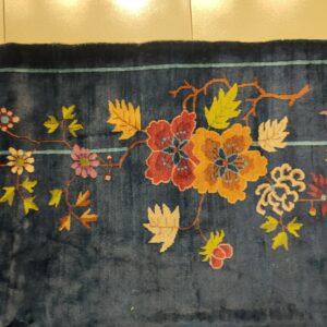 Navy Blue Color Field Antique Floral Pattern Chinese Deco Rug by Walter Nichols, detail photo 11, stock number 25227