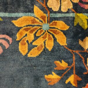 Navy Blue Color Field Antique Floral Pattern Chinese Deco Rug by Walter Nichols, detail photo 13, stock number 25227