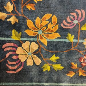 Navy Blue Color Field Antique Floral Pattern Chinese Deco Rug by Walter Nichols, detail photo 16, stock number 25227