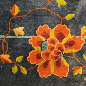 Navy Blue Color Field Antique Floral Pattern Chinese Deco Rug by Walter Nichols, detail photo 17, stock number 25227